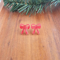 Bow Stud Earrings - Red Shimmer