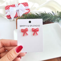 Bow Stud Earrings - Red Shimmer