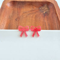 Bow Stud Earrings - Red Shimmer
