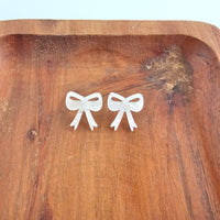 Bow Stud Earrings - White Shimmer