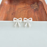 Bow Stud Earrings - White Shimmer