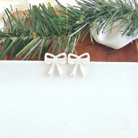 Bow Stud Earrings - White Shimmer