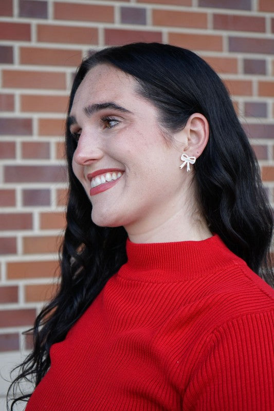 Bow Stud Earrings - White Shimmer