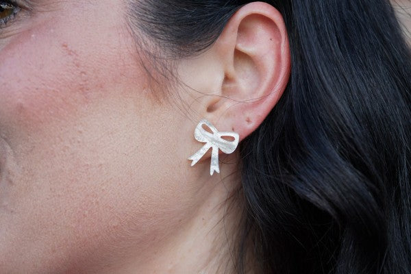 Bow Stud Earrings - White Shimmer
