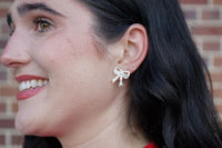 Bow Stud Earrings - White Shimmer