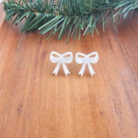 Bow Stud Earrings - White Shimmer