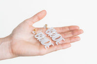 Shop Bride Earrings-Celebrate the bride-to-be with lightweight acrylic Bride earrings featuring zircon studs and gold-plated brass. Perfect for showers, photos, and parties.-available at Reef Love online boho-chic boutique