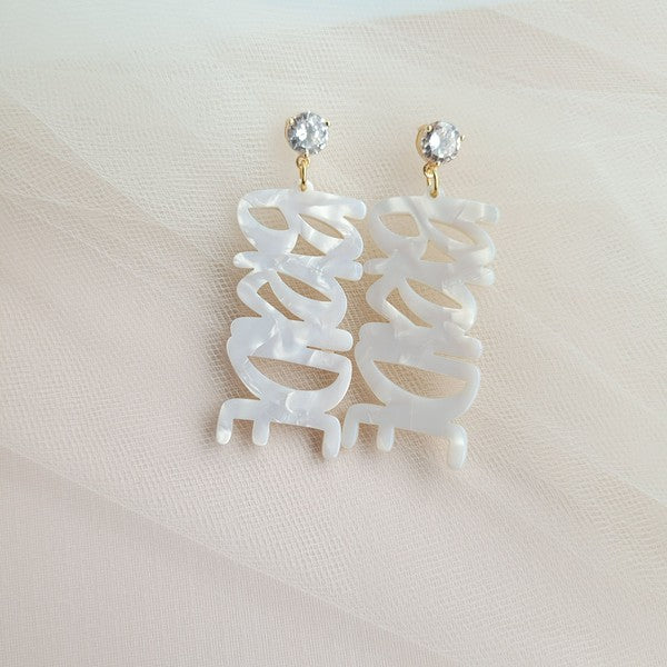 Shop Bride Earrings-Celebrate the bride-to-be with lightweight acrylic Bride earrings featuring zircon studs and gold-plated brass. Perfect for showers, photos, and parties.-available at Reef Love online boho-chic boutique