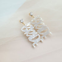 Shop Bride Earrings-Celebrate the bride-to-be with lightweight acrylic Bride earrings featuring zircon studs and gold-plated brass. Perfect for showers, photos, and parties.-available at Reef Love online boho-chic boutique
