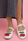Cherry Accent Mary Jane Flats-Charming raffia Mary Jane flats with cherry accent, buckle strap, and cushioned insoles.