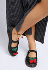 Cherry Accent Mary Jane Flats-Charming raffia Mary Jane flats with cherry accent, buckle strap, and cushioned insoles.