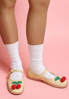 Cherry Accent Mary Jane Flats-Charming raffia Mary Jane flats with cherry accent, buckle strap, and cushioned insoles.
