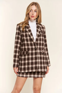 Brushed Plaid One Button Blazer-Blazer-Reef Love