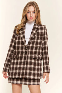 Brushed Plaid One Button Blazer-Blazer-Reef Love