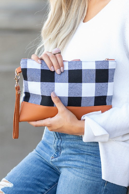 Buffalo Plaid Clutch-Clutch Purse-Aili's Corner-White/Black Plaid-OneSize-Reef Love