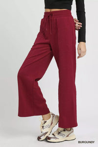 Burgundy Cable Knit Textured Wide Leg Lounge Pants