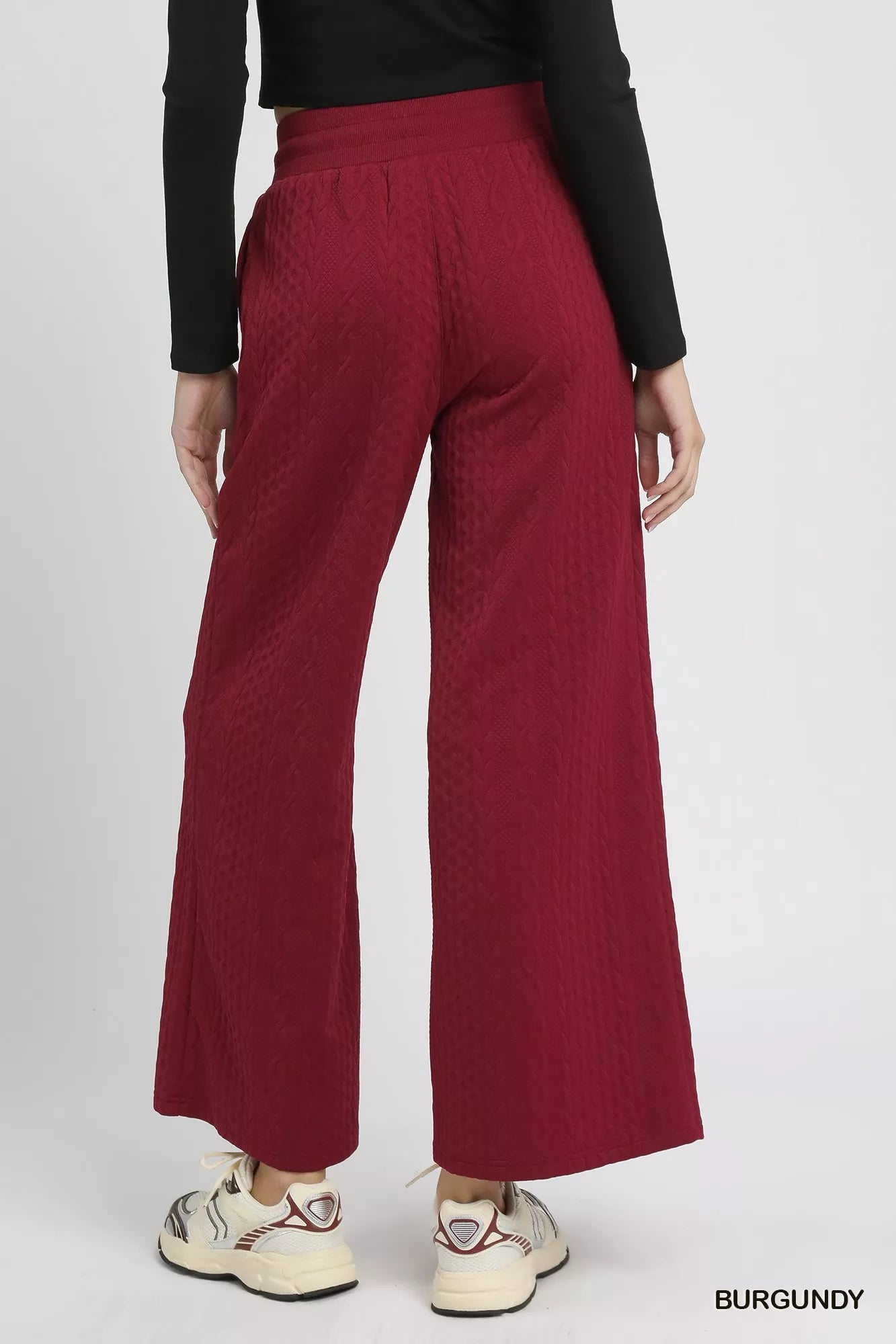Burgundy Cable Knit Textured Wide Leg Lounge Pants