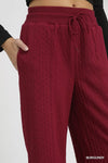 Burgundy Cable Knit Textured Wide Leg Lounge Pants
