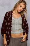 Burgundy & Grey Openwork Chenille Cardigan with Contrast Floral