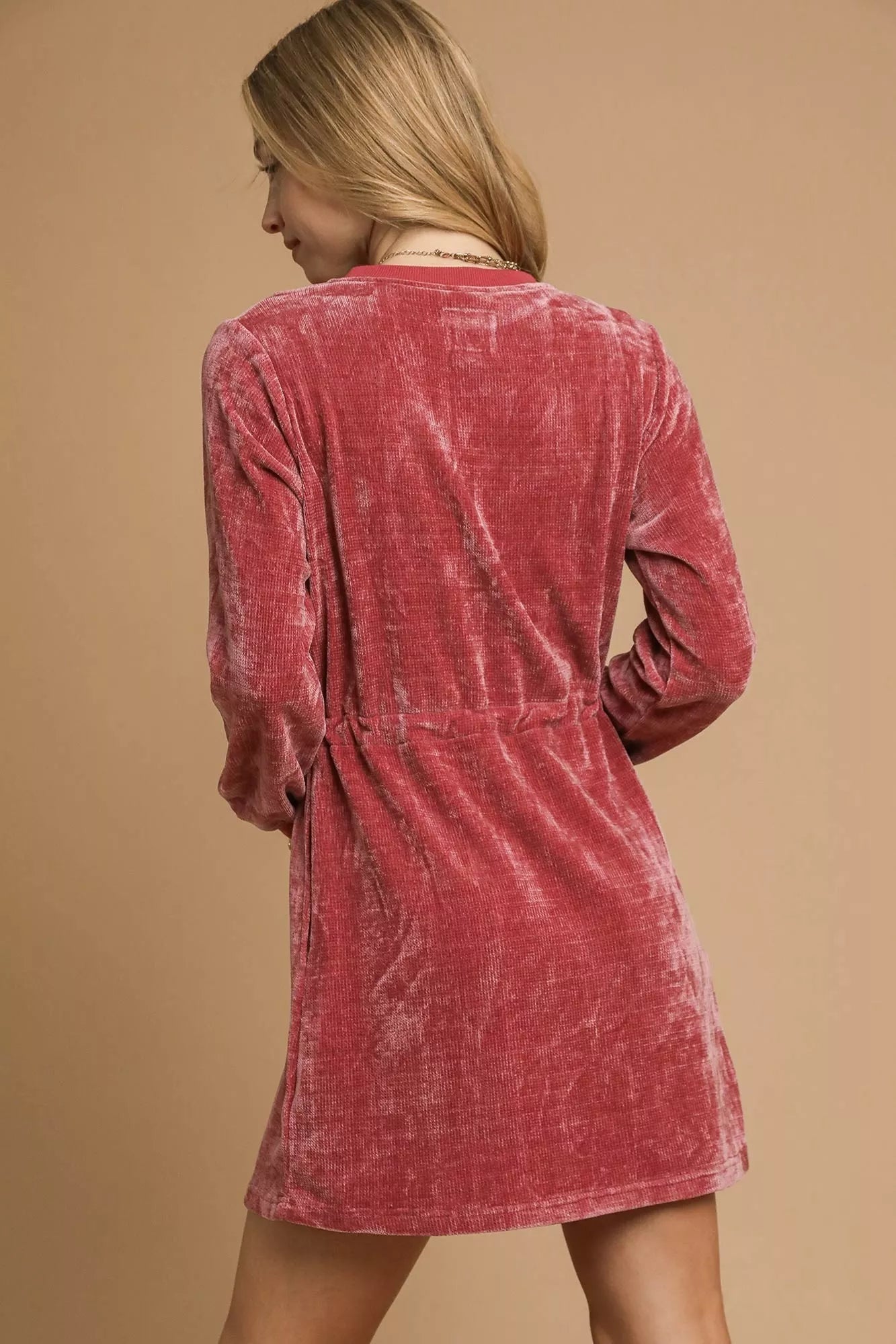 Burgundy Velour Drawstring Mini Dress - Reef Love