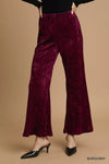 Burgundy Velvet Pleated Wide Leg Pants-Burgundy velvet pleated wide-leg pants with high waist and elastic waistband. Luxurious crushed velvet design for chic evening looks or elevated casual outfits.-Reef Love