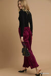 Burgundy Velvet Pleated Wide Leg Pants-Burgundy velvet pleated wide-leg pants with high waist and elastic waistband. Luxurious crushed velvet design for chic evening looks or elevated casual outfits.-Reef Love