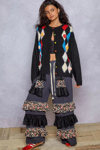 Button Down Diamond Pattern Cardigan