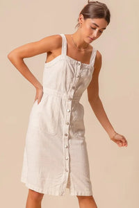 Button Down Pocket Front Pinafore Dress-The Button Down Pocket Front Pinafore Dress is a stylish and versatile piece for your wardrobe. With a button-down front and pocket detailing, this pinafore dress is classic.-Reef Love Boho-Chic Boutique