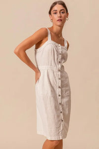 Button Down Pocket Front Pinafore Dress-The Button Down Pocket Front Pinafore Dress is a stylish and versatile piece for your wardrobe. With a button-down front and pocket detailing, this pinafore dress is classic.-Reef Love Boho-Chic Boutique