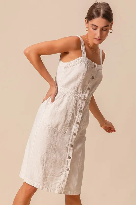 Button Down Pocket Front Pinafore Dress-The Button Down Pocket Front Pinafore Dress is a stylish and versatile piece for your wardrobe. With a button-down front and pocket detailing, this pinafore dress is classic.-Reef Love Boho-Chic Boutique