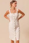 Button Down Pocket Front Pinafore Dress-The Button Down Pocket Front Pinafore Dress is a stylish and versatile piece for your wardrobe. With a button-down front and pocket detailing, this pinafore dress is classic.-Reef Love Boho-Chic Boutique