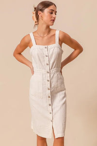 Button Down Pocket Front Pinafore Dress-The Button Down Pocket Front Pinafore Dress is a stylish and versatile piece for your wardrobe. With a button-down front and pocket detailing, this pinafore dress is classic.-Reef Love Boho-Chic Boutique