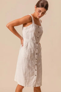 Button Down Pocket Front Pinafore Dress-The Button Down Pocket Front Pinafore Dress is a stylish and versatile piece for your wardrobe. With a button-down front and pocket detailing, this pinafore dress is classic.-Reef Love Boho-Chic Boutique