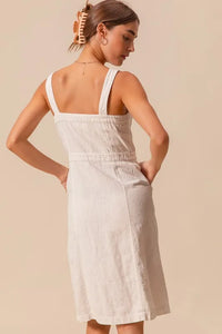 Button Down Pocket Front Pinafore Dress-The Button Down Pocket Front Pinafore Dress is a stylish and versatile piece for your wardrobe. With a button-down front and pocket detailing, this pinafore dress is classic.-Reef Love Boho-Chic Boutique