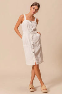 Button Down Pocket Front Pinafore Dress-The Button Down Pocket Front Pinafore Dress is a stylish and versatile piece for your wardrobe. With a button-down front and pocket detailing, this pinafore dress is classic.-Reef Love Boho-Chic Boutique