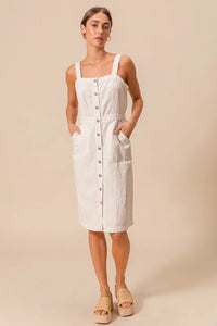 Button Down Pocket Front Pinafore Dress-The Button Down Pocket Front Pinafore Dress is a stylish and versatile piece for your wardrobe. With a button-down front and pocket detailing, this pinafore dress is classic.-Reef Love Boho-Chic Boutique
