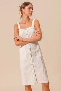 Button Down Pocket Front Pinafore Dress-The Button Down Pocket Front Pinafore Dress is a stylish and versatile piece for your wardrobe. With a button-down front and pocket detailing, this pinafore dress is classic.-Reef Love Boho-Chic Boutique