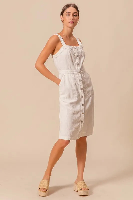 Button Down Pocket Front Pinafore Dress-The Button Down Pocket Front Pinafore Dress is a stylish and versatile piece for your wardrobe. With a button-down front and pocket detailing, this pinafore dress is classic.-Reef Love Boho-Chic Boutique