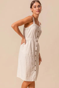 Button Down Pocket Front Pinafore Dress-The Button Down Pocket Front Pinafore Dress is a stylish and versatile piece for your wardrobe. With a button-down front and pocket detailing, this pinafore dress is classic.-Reef Love Boho-Chic Boutique