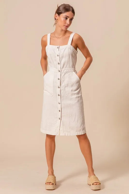 Button Down Pocket Front Pinafore Dress-The Button Down Pocket Front Pinafore Dress is a stylish and versatile piece for your wardrobe. With a button-down front and pocket detailing, this pinafore dress is classic.-Reef Love Boho-Chic Boutique