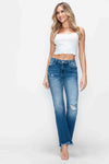 Women's Stretch Raw Hem Distressed Mid Rise Straight Jeans - sold by Reef Love