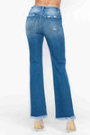 Women's Stretch Raw Hem Distressed Mid Rise Straight Jeans - sold by Reef Love
