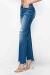 Women's Stretch Raw Hem Distressed Mid Rise Straight Jeans - sold by Reef Love