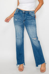 Women's Stretch Raw Hem Distressed Mid Rise Straight Jeans - Plus Sizes - sold by Reef Love