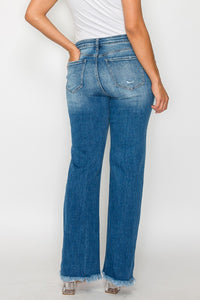 Women's Stretch Raw Hem Distressed Mid Rise Straight Jeans - Plus Sizes - sold by Reef Love