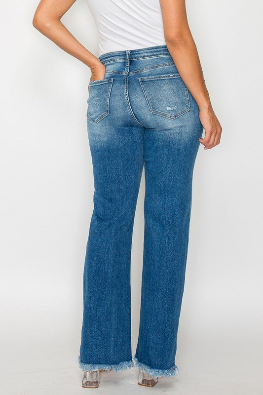 Women's Stretch Raw Hem Distressed Mid Rise Straight Jeans - Plus Sizes - sold by Reef Love