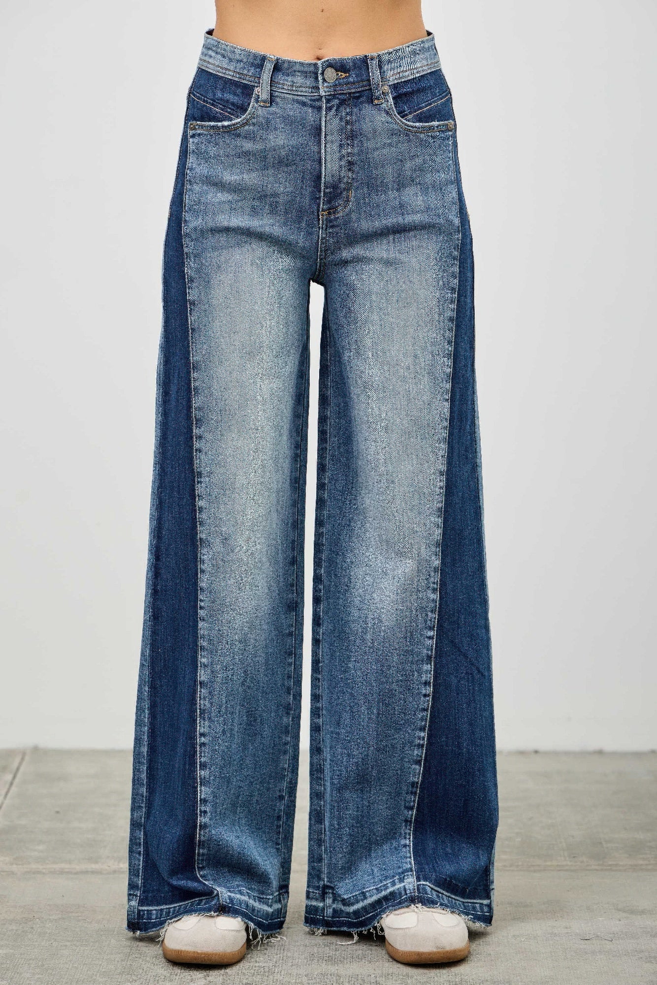 Saige High Rise Release Hem Wide Leg Jeans with Side Contrast-SAIGE DENIM-Reef Love