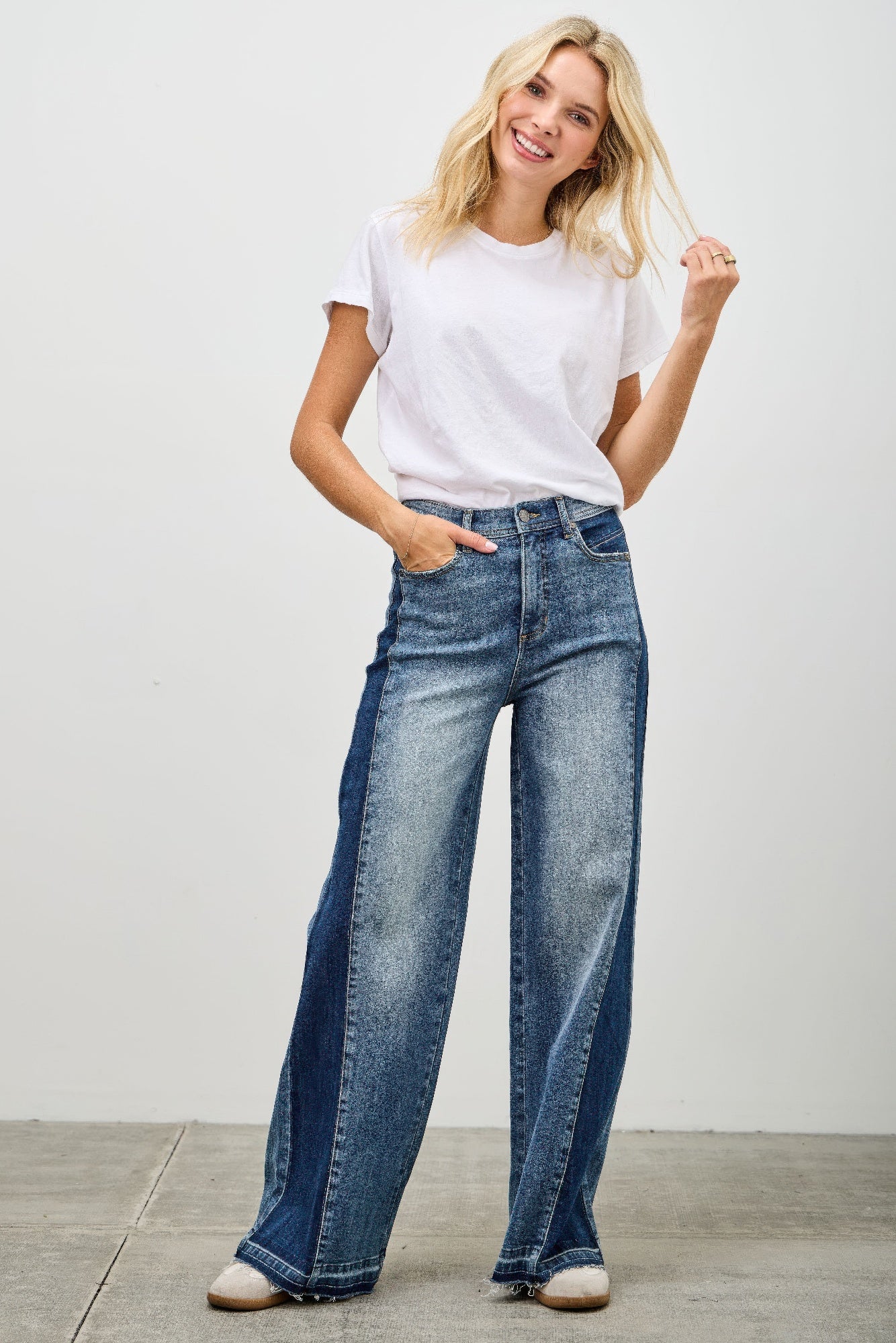 Saige High Rise Release Hem Wide Leg Jeans with Side Contrast-SAIGE DENIM-Reef Love