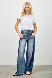 Saige High Rise Release Hem Wide Leg Jeans with Side Contrast-SAIGE DENIM-Reef Love
