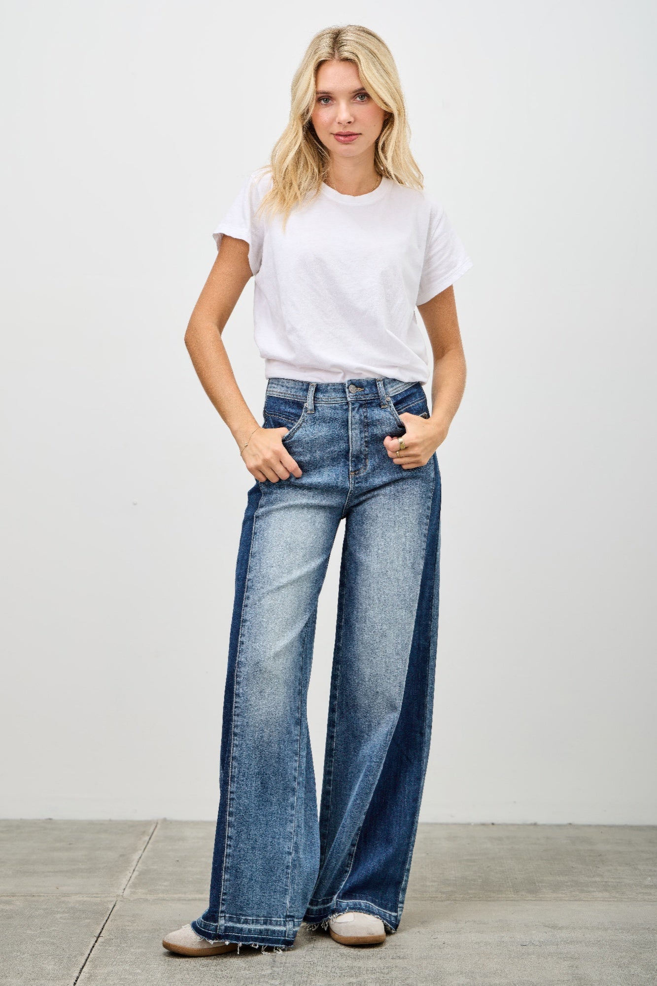 Saige High Rise Release Hem Wide Leg Jeans with Side Contrast-SAIGE DENIM-Reef Love